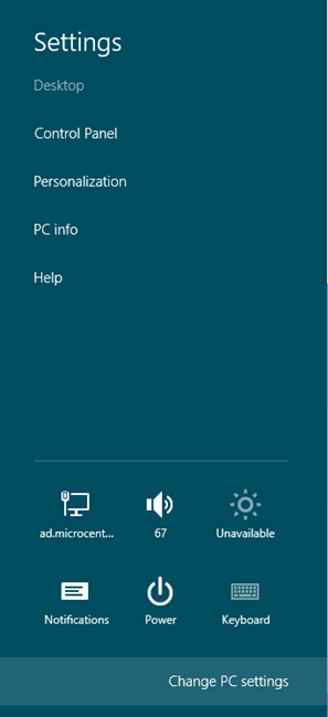 Windows 8 Settings, Change PC Settings